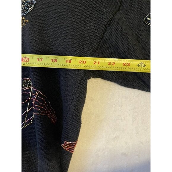 LIZI RUCH Musical Notes Violin Button Up Cardigan Sweater Womens M Black Vtg - Picture 8 of 16